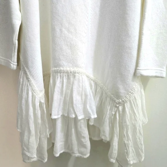 White Free People Poets Pullover Sweatshirt w/ ruffle hem size SP - Picture 5 of 15